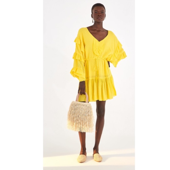 FARM Rio Dresses & Skirts - Anthro Farm Rio Canarias Ruffled Yellow Mini Dress